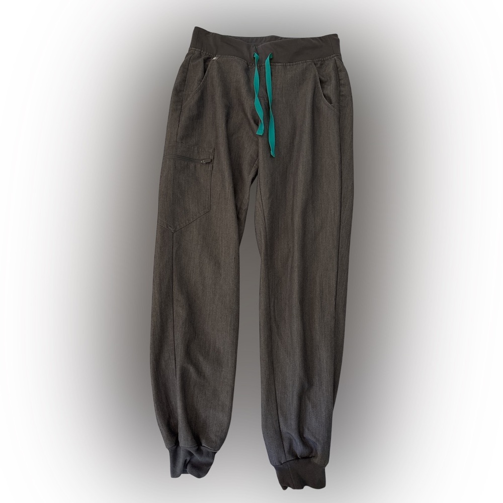 Figs Womens Charcoal Joggers with Teal Drawstring